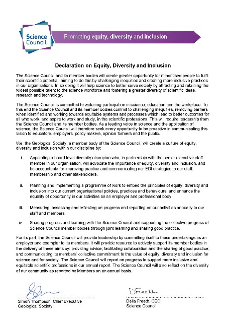 image of signed edi declaration by science council and geological society